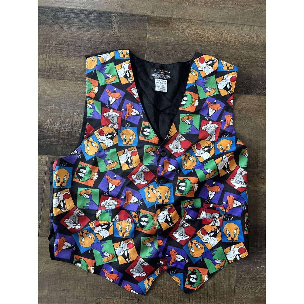 Vintage Looney Tunes Mania Vest Men Cartoon Daffy Duck Bugs Bunny Tweety S/M